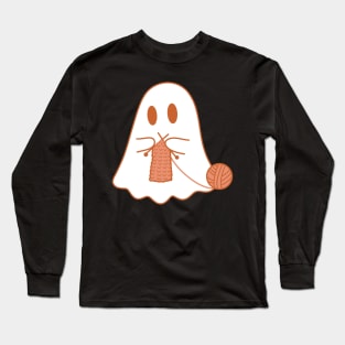 A cute, knitting ghost with wool Long Sleeve T-Shirt